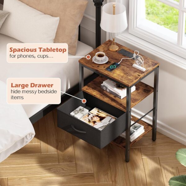 SUPERJARE Nightstand with Charging Station - Image 3