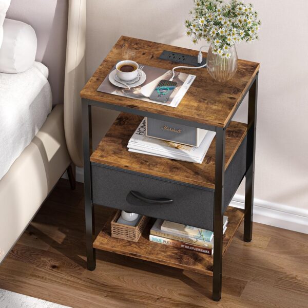 SUPERJARE Nightstand with Charging Station - Image 2