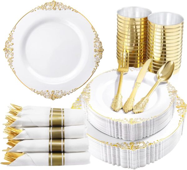 Nervure 350PCS Gold Plastic Plates